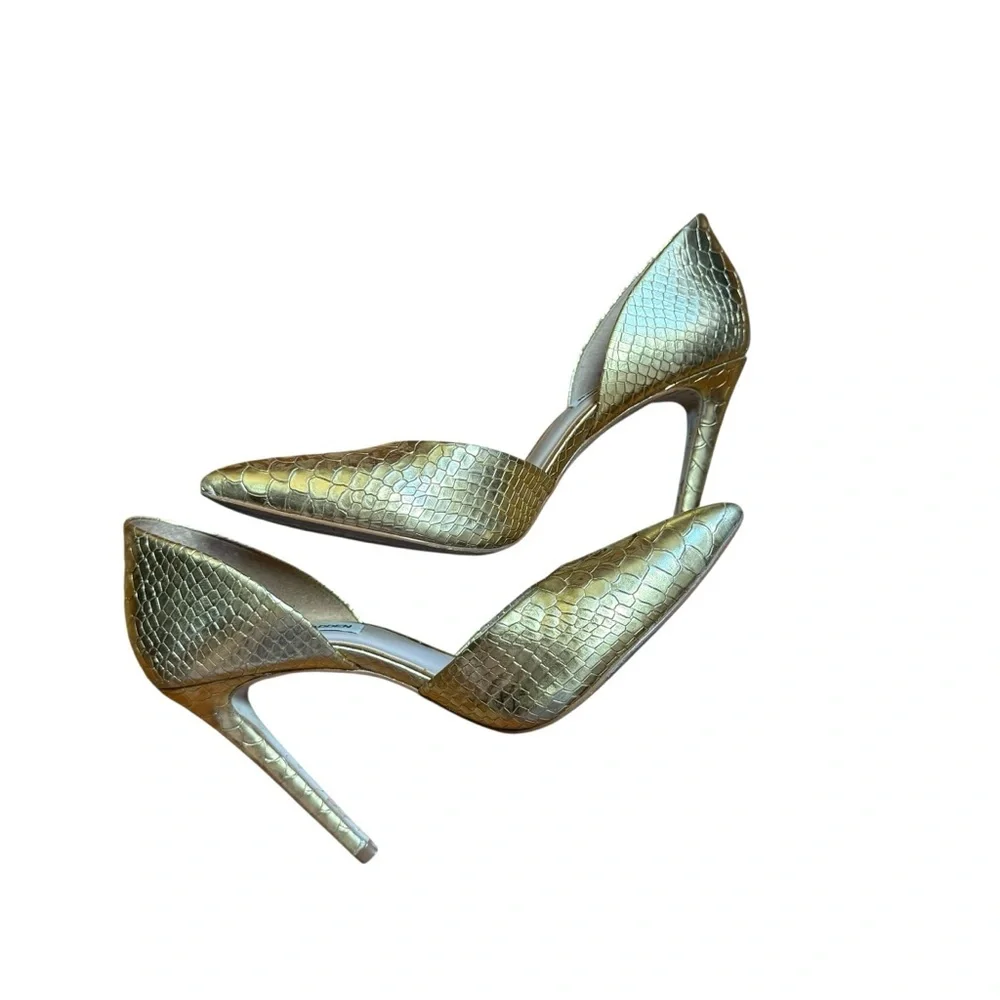 Steve Madden Gold Snake Embossed Stiletto Heels Size 7.5 Pointed Toe Pumps